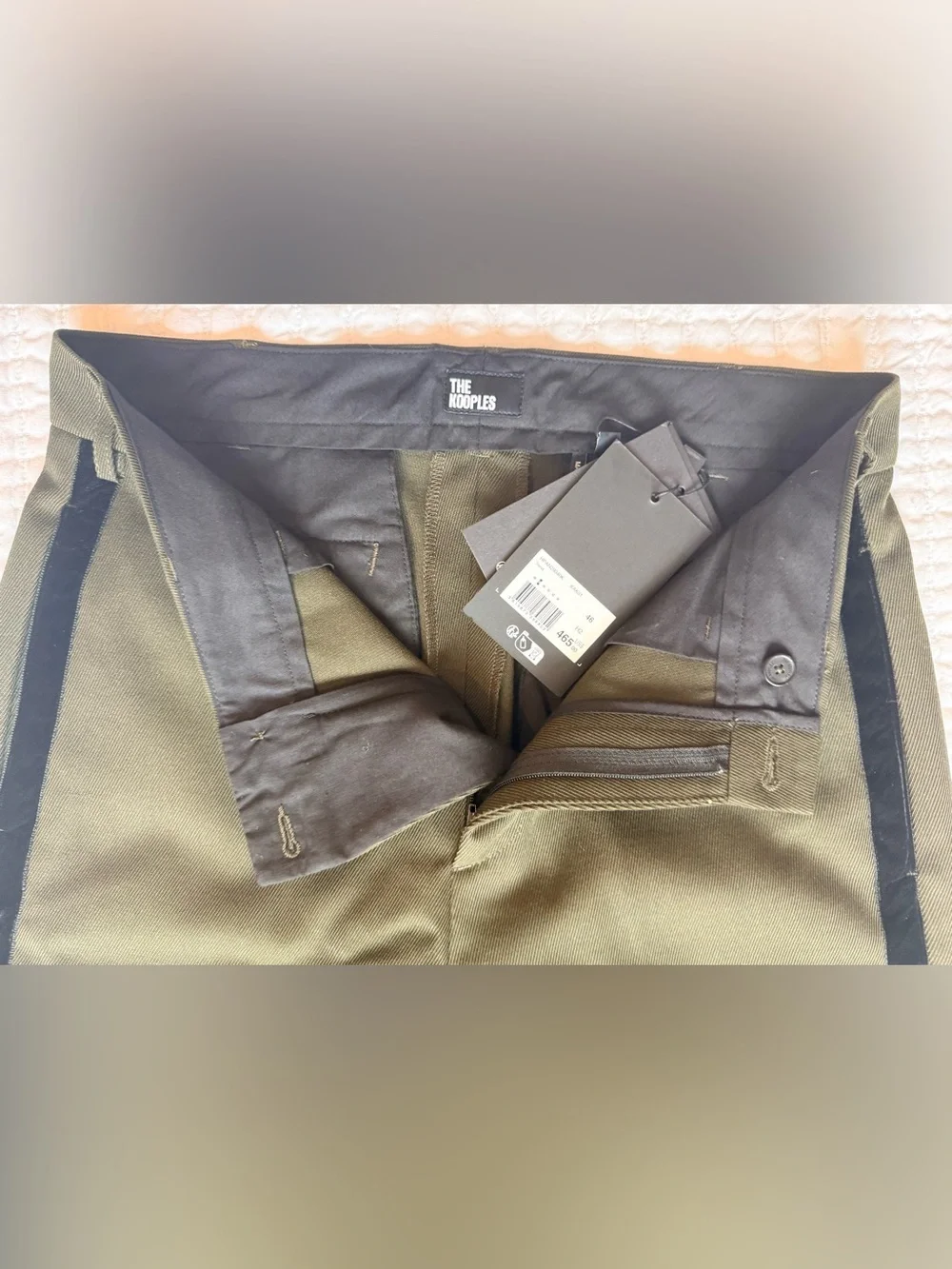 The Kooples Olive Wool Blend Tuxedo Stripe Trousers Men’s 46 US 32 NWT $465